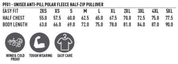 Fleece sizes