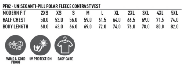 Vest sizes